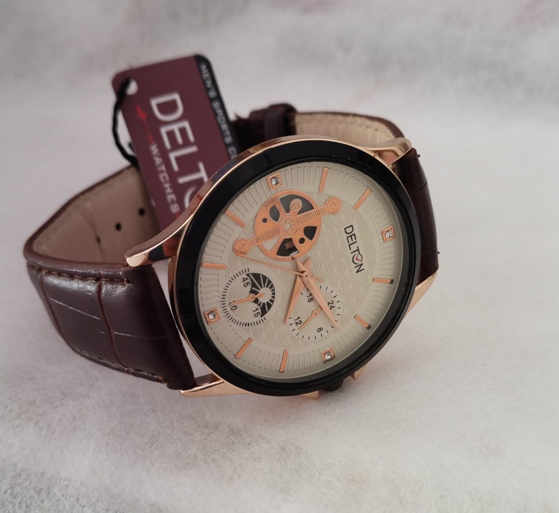 DELTON LEATHER STRAP WATCH FOR MEN