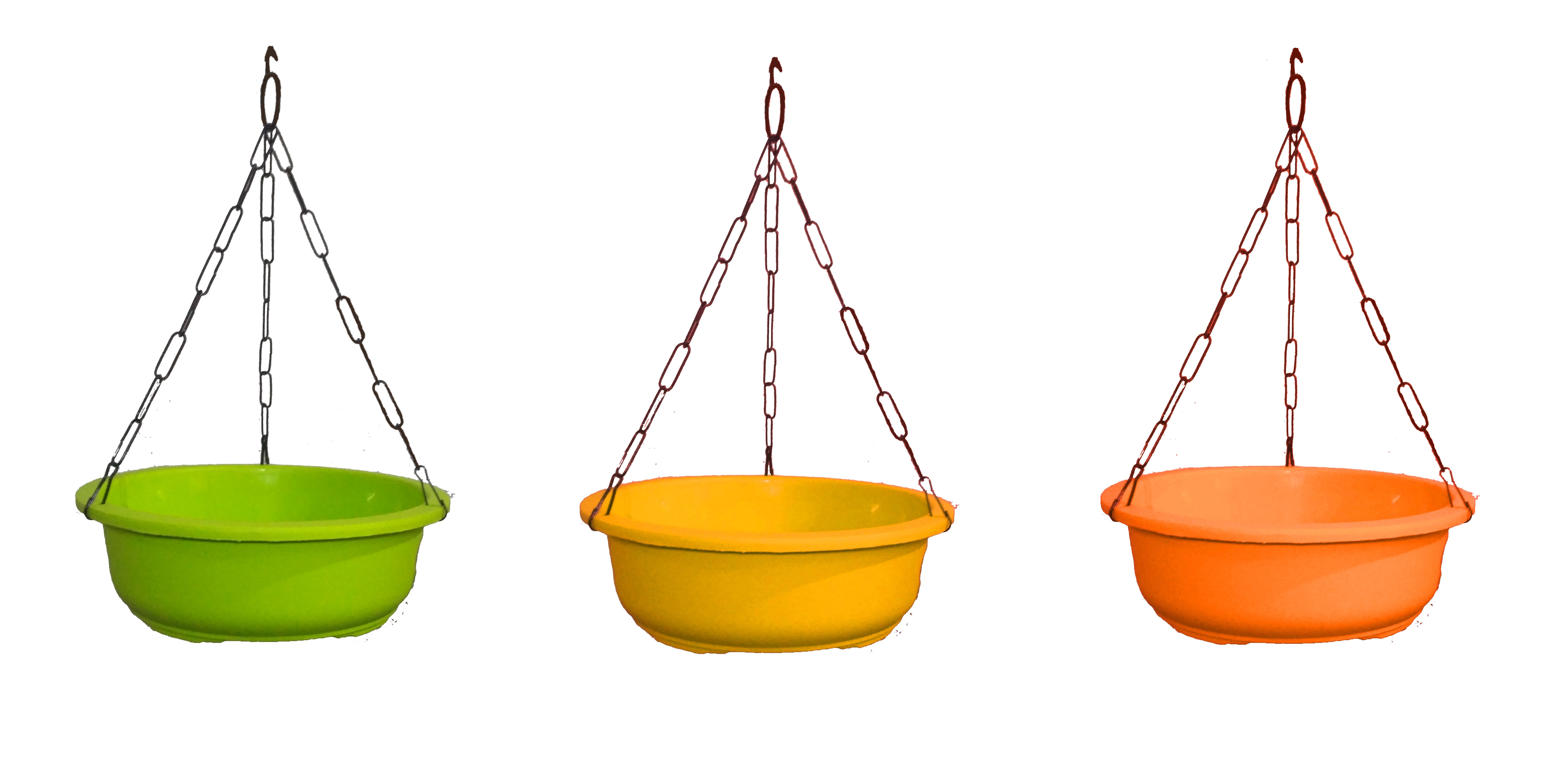 Bonsai  10 Inch Tray Round Chain Hanging Planter Set of 3 Pcs Multi Color